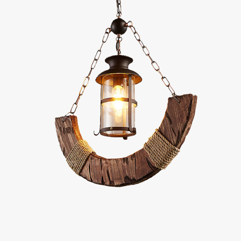 Rustic Wood Lantern Pendant Light