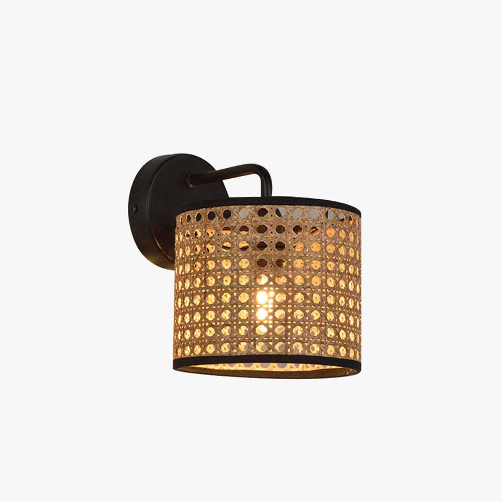 Ritta Rustic Cylindrical Rattan Metal Wall Lamp