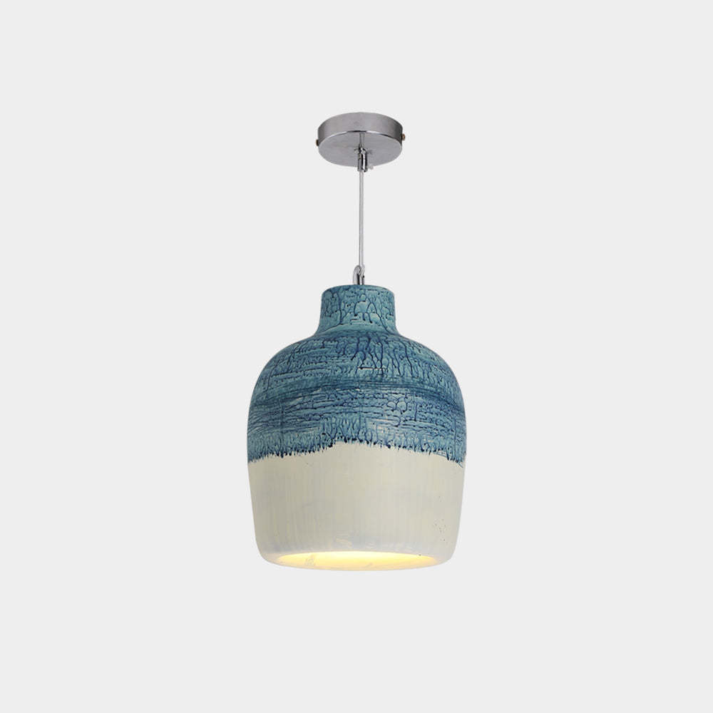 Byers Wabi Sabi Pendant Light, blue and white resin jar shape