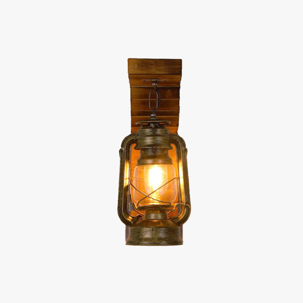 Austin lantern wall lamp, metal and wood