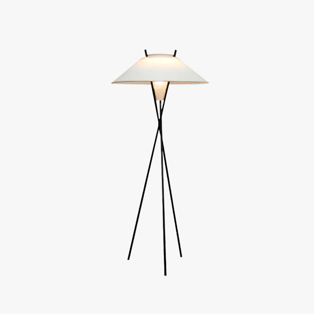 Carins Modern Tripod Metal Fabric Floor Lamp, white fabric shade and black metal