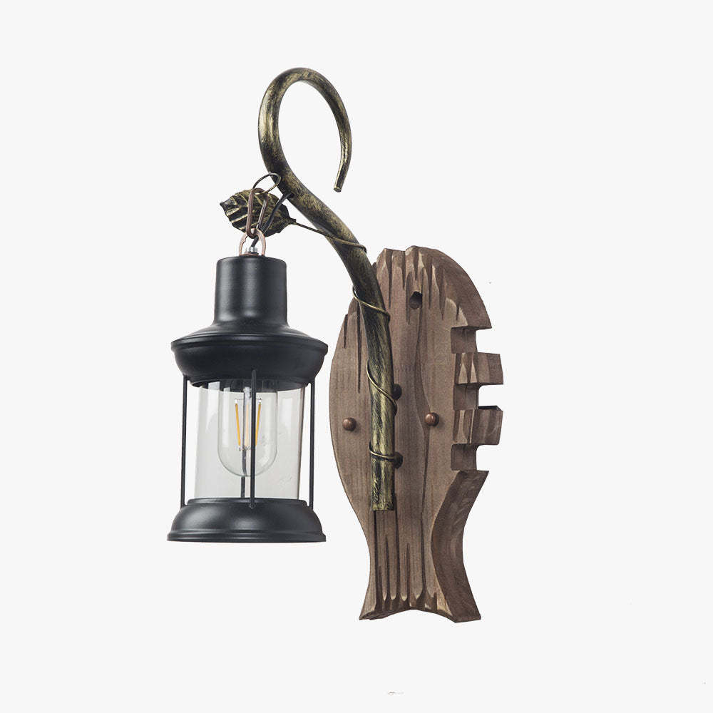 Austin fish wall lamp, vintage wood and metal sconce
