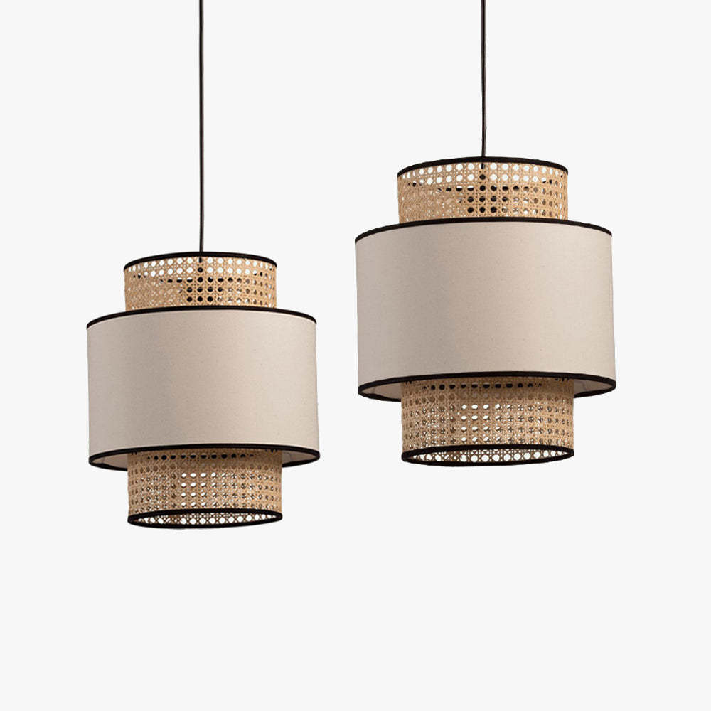 Ritta Retro Pendant Light in beige rattan and fabric