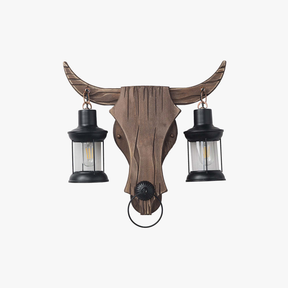 Austin Bull Head Wall Lamp, wood and metal, bedroom lighting