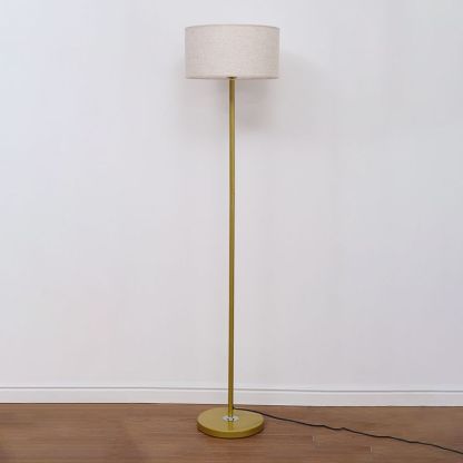 Gold Eryn Cylinder Floor Lamp with fabric shade.