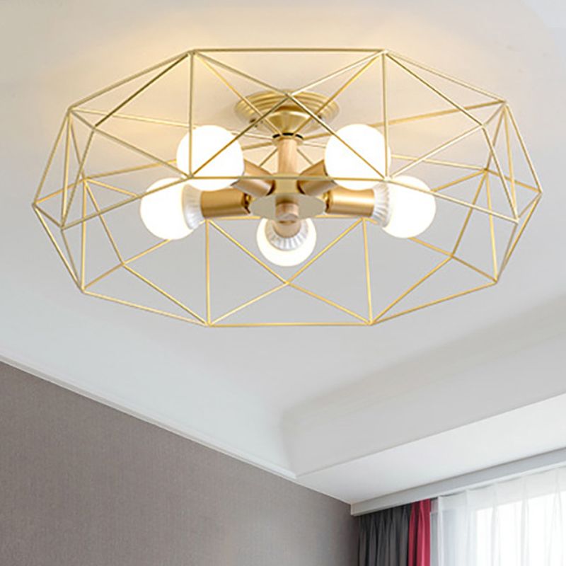 Geometric gold flush mount ceiling light, Cooley model