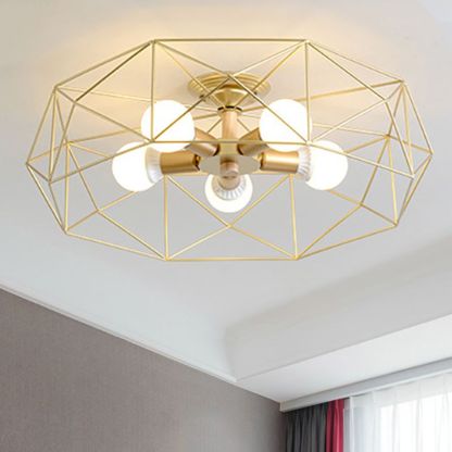 Geometric gold flush mount ceiling light, Cooley model