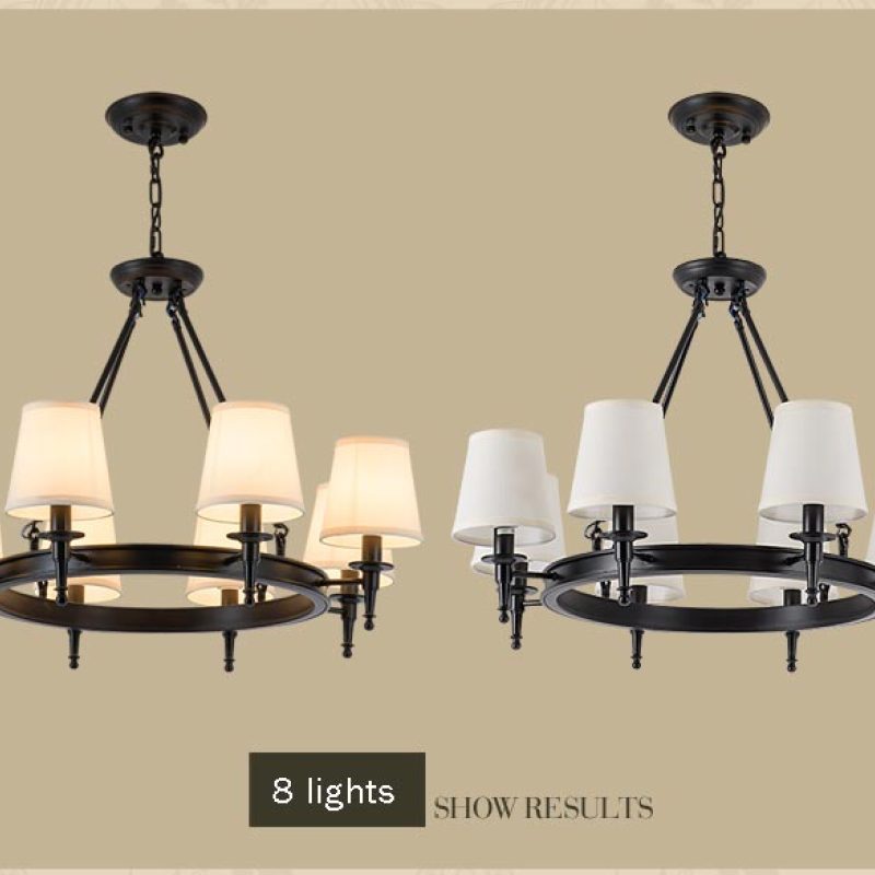 Alessio 8-Light Ring Chandelier, black metal and fabric shades