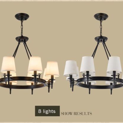 Alessio 8-Light Ring Chandelier, black metal and fabric shades