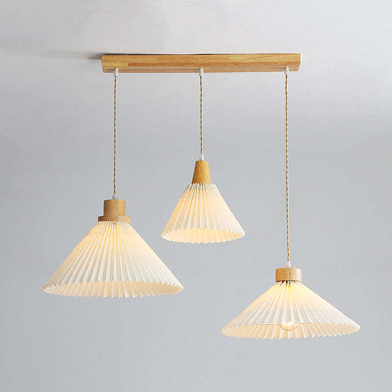 Ozawa 3-Light Pendant - Origami Shade, Wood Accent