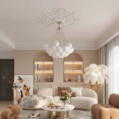 Living room with Valentina Glass Globe Pendant Light. Valentina Glass Globe Pendant Light Bubble