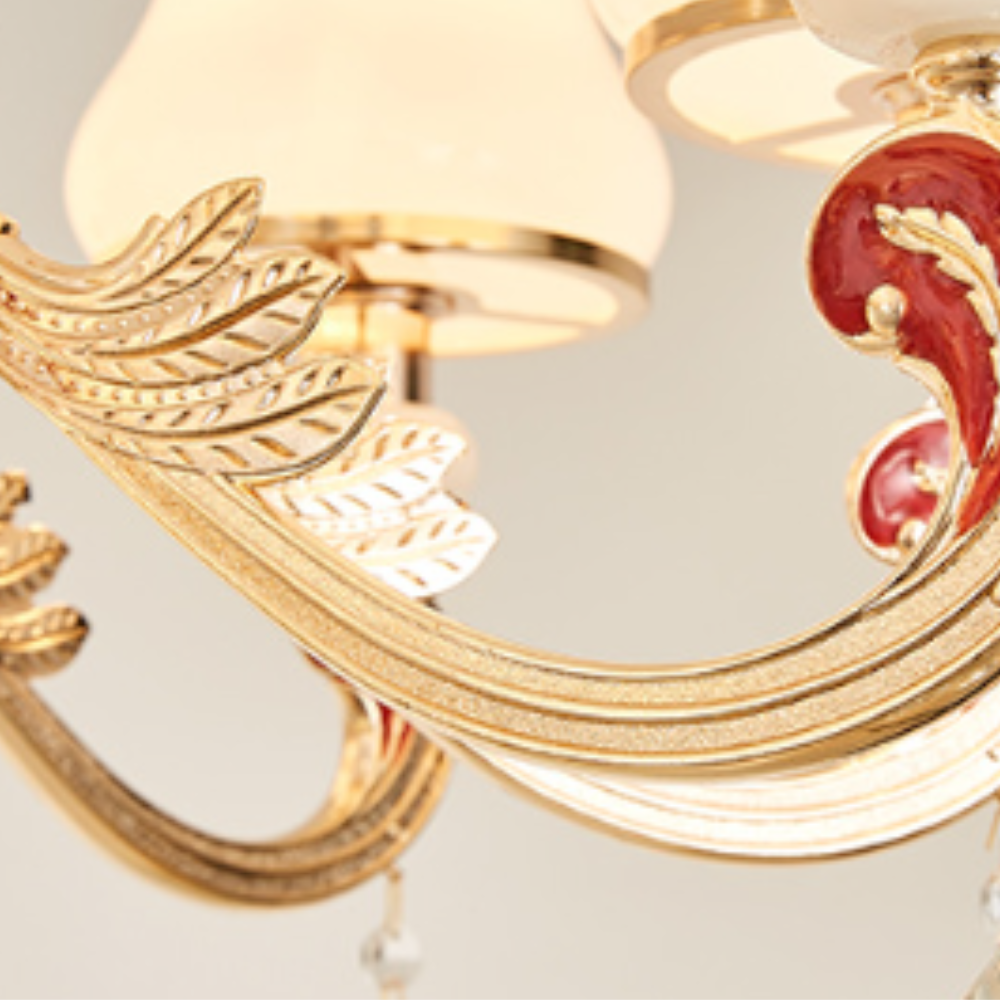 Alessio Pendant Light: Gold finish, crystal, glass details.