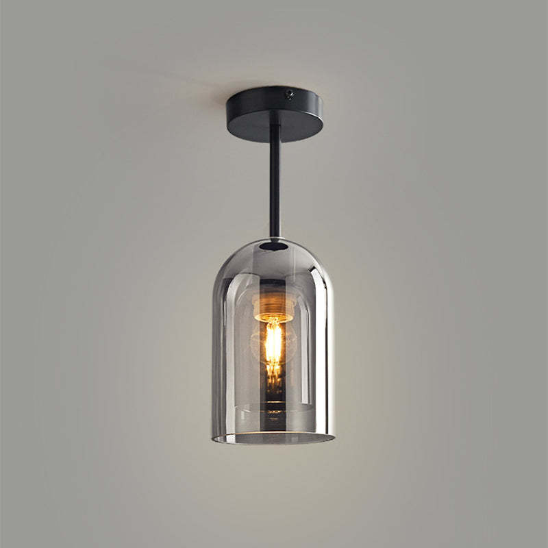 Sanna Modern Cylinder Semi-Flush Mount Glass Ceiling Light, Cognac/Gray