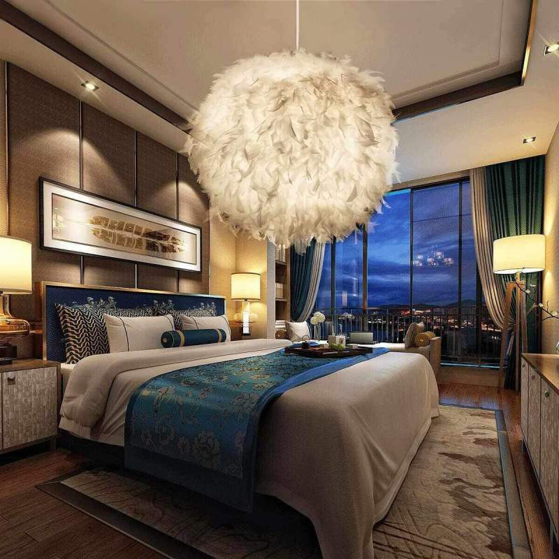 Bedroom with O'Moore Feather Pendant Light
