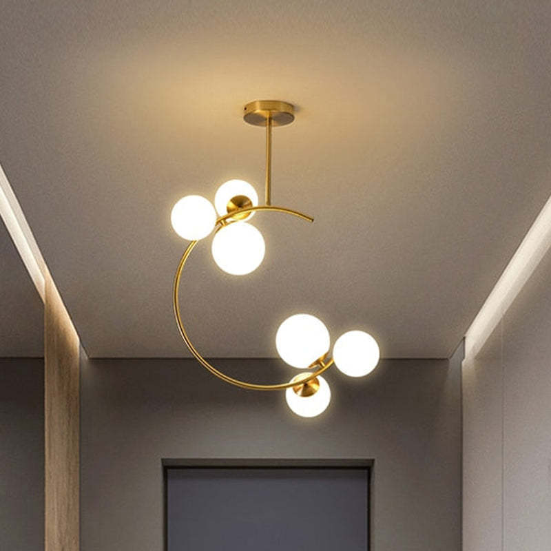 Valentina Modern Glass Globe Pendant Light in hallway, gold finish