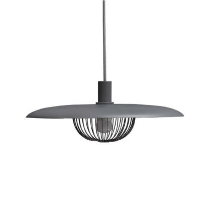 Gray Cairns pendant light with metal cage detail.