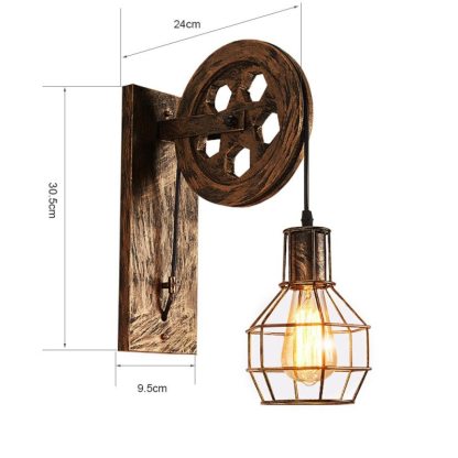Alessio Retro Wall Lamp, Rust Bronze Finish, Dimensions