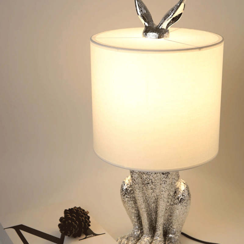 Silver rabbit table lamp with white shade, Las Sola