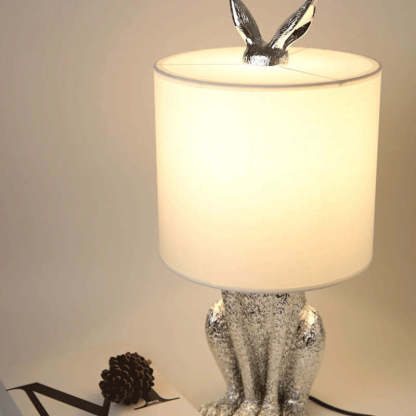 Silver rabbit table lamp with white shade, Las Sola