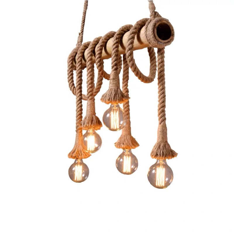 Alessio Farmhouse Pendant Light - Wood and Rope Design Alessio Vintage Wood/Rope Pendant Light, Farmhouse, Living Room
