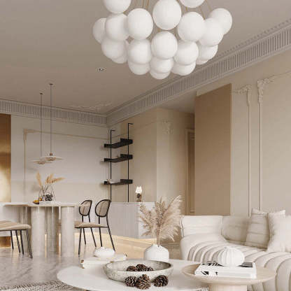 Modern living room with Valentina glass globe pendant light. Valentina Glass Globe Pendant Light Bubble