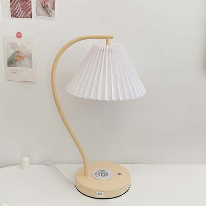 Nordic table lamp with pleated shade and wireless charger