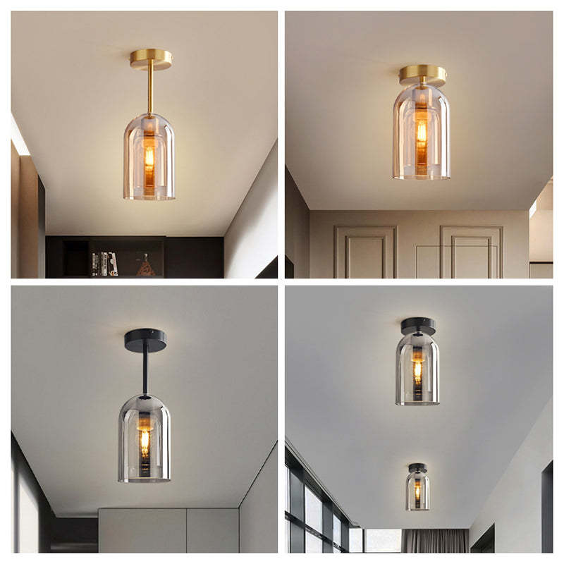 Sanna Modern Cylinder Semi-Flush Mount Glass Ceiling Light, Cognac/Gray
