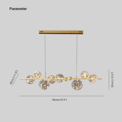 Valentina Chandelier dimensions: 95cm wide with globe lights. Valentina Art Deco Globe Metal Glass Chandelier