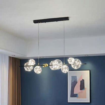 Art Deco globe chandelier with glass shades in living room Valentina Art Deco Globe Metal Glass Chandelier