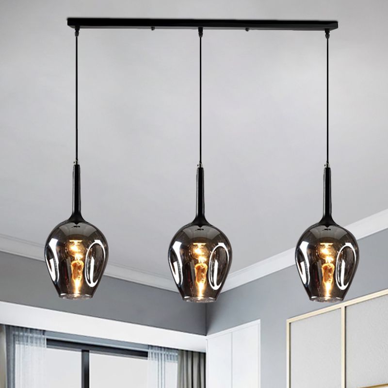 Hailie Modern Pendant Light Trio in Gray Glass