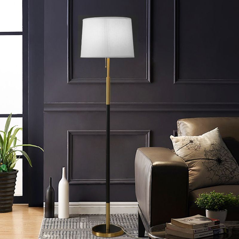 Eryn Modern Cylinder Metal Fabric Floor Lamp in a Living Room