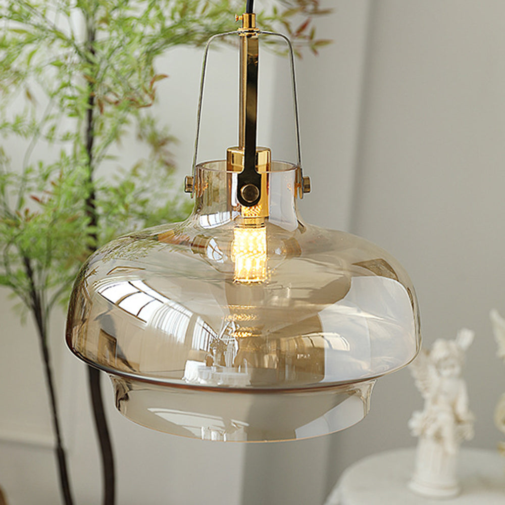 Hailie Modern Pendant Light with Amber Glass Shade