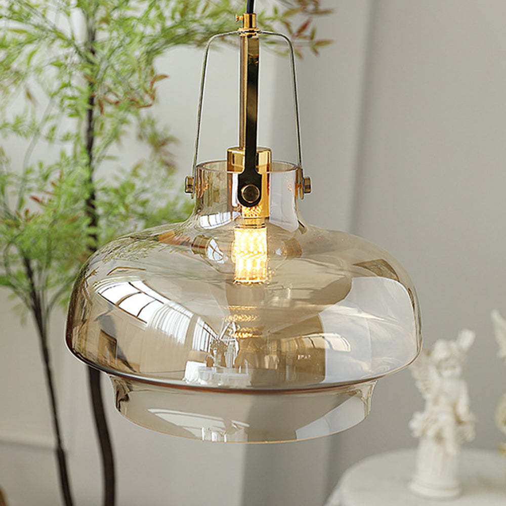 Hailie Modern Pendant Light with Amber Glass Shade