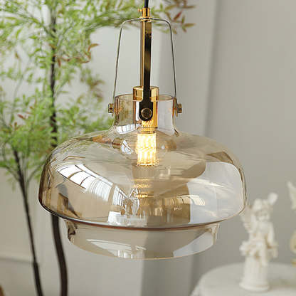 Hailie Modern Pendant Light with Amber Glass Shade