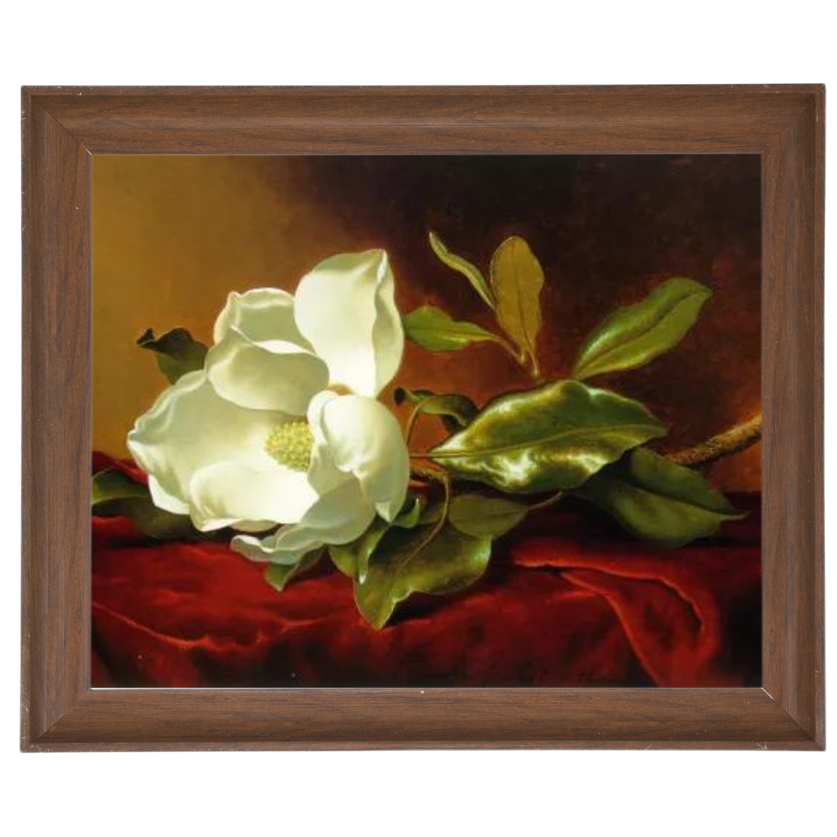Magnolia flower oil painting on red velvet, framed wall art for bedroom