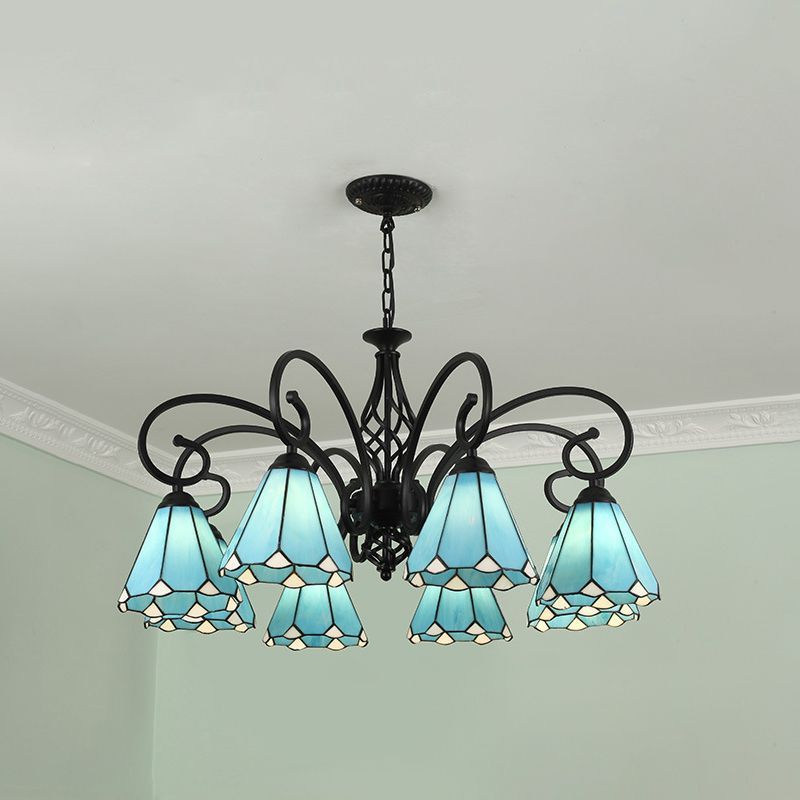 Silva Tiffany Blue Stained Glass Chandelier