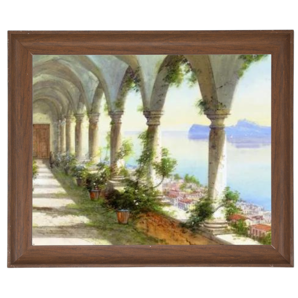 Capri Island colonnade view oil painting in a wooden frame