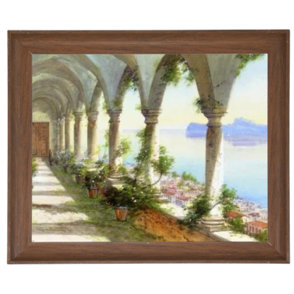 Capri Island colonnade view oil painting in a wooden frame