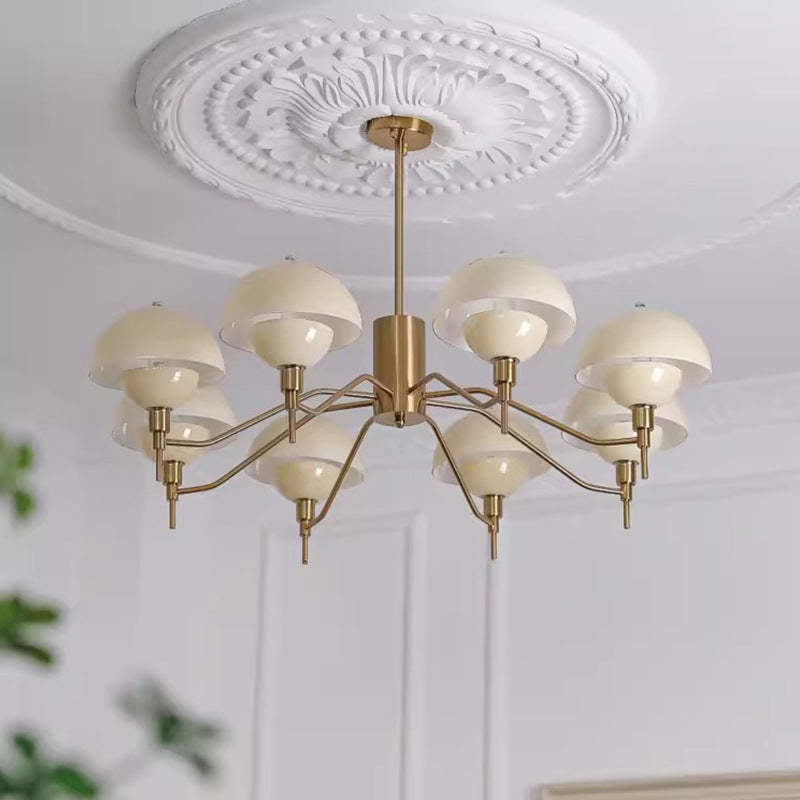 Modern Hailie pendant light with beige glass shades, bedroom decor