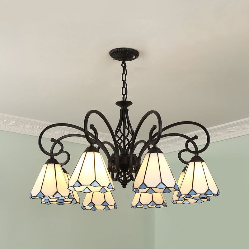 Silva Tiffany Chandelier with Blue Stained Glass