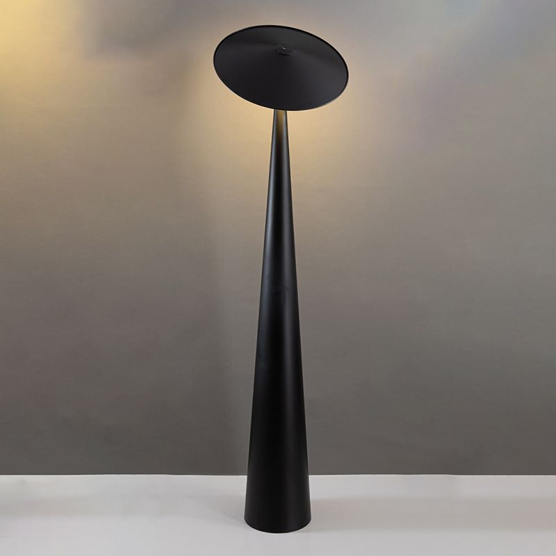 Modern black metal floor lamp with saucer shade, Salgado style
