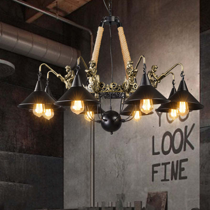 Vintage Trumpet Chandelier with Metal and Rope, YOU LOOK FINE