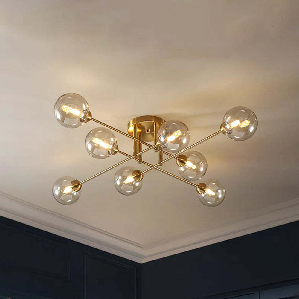 Valentina Industrial Chandelier, gold finish, glass globes