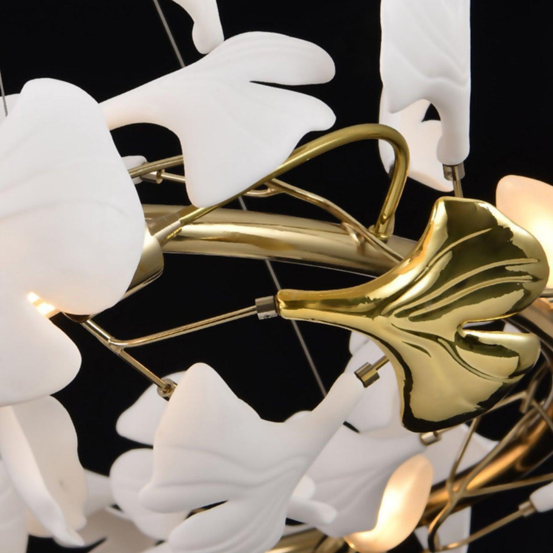 Olivia Chandelier, gold metal and ceramic detail