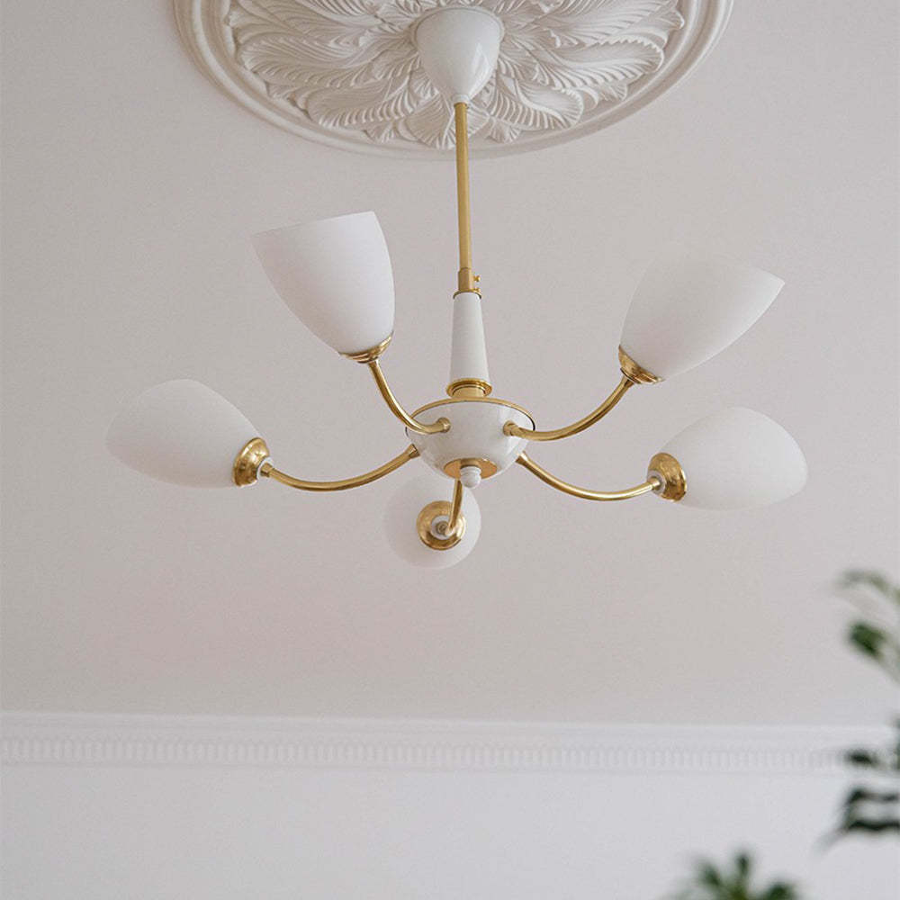 Lily Chandelier: Elegant white and gold lighting fixture.