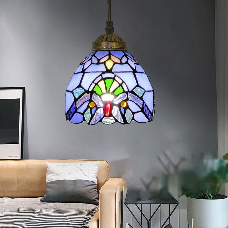 Blue Alessio Tiffany Pendant Light in Living Room Alessio Tiffany Multicolor Bell Pendant Light