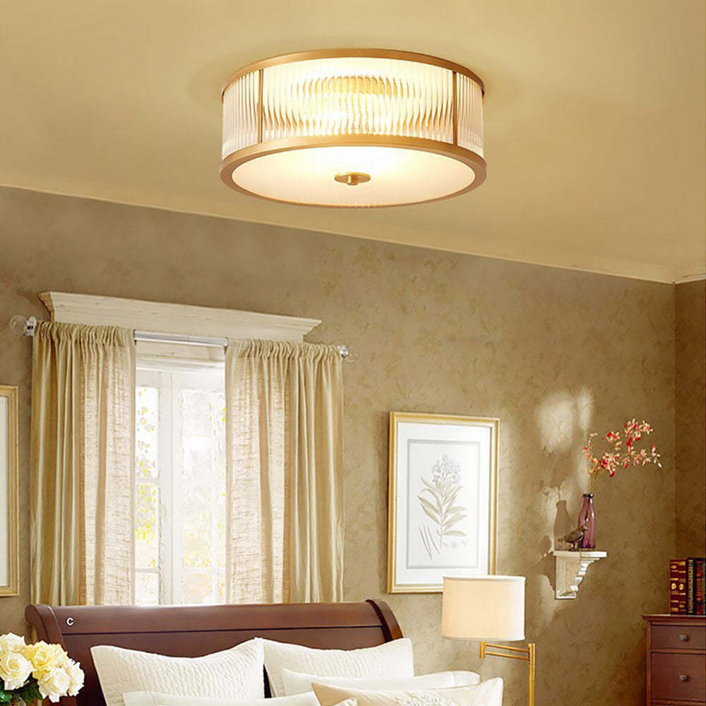 Bedroom with Gold Alessio Flush Mount Ceiling Light
