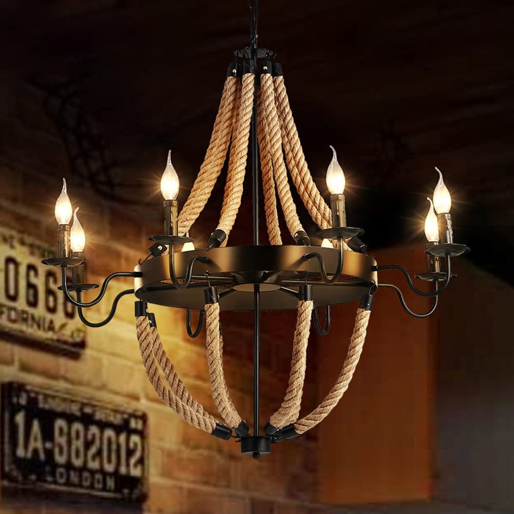 Epoch Industrial LED Pendant Light with rope and candle lights