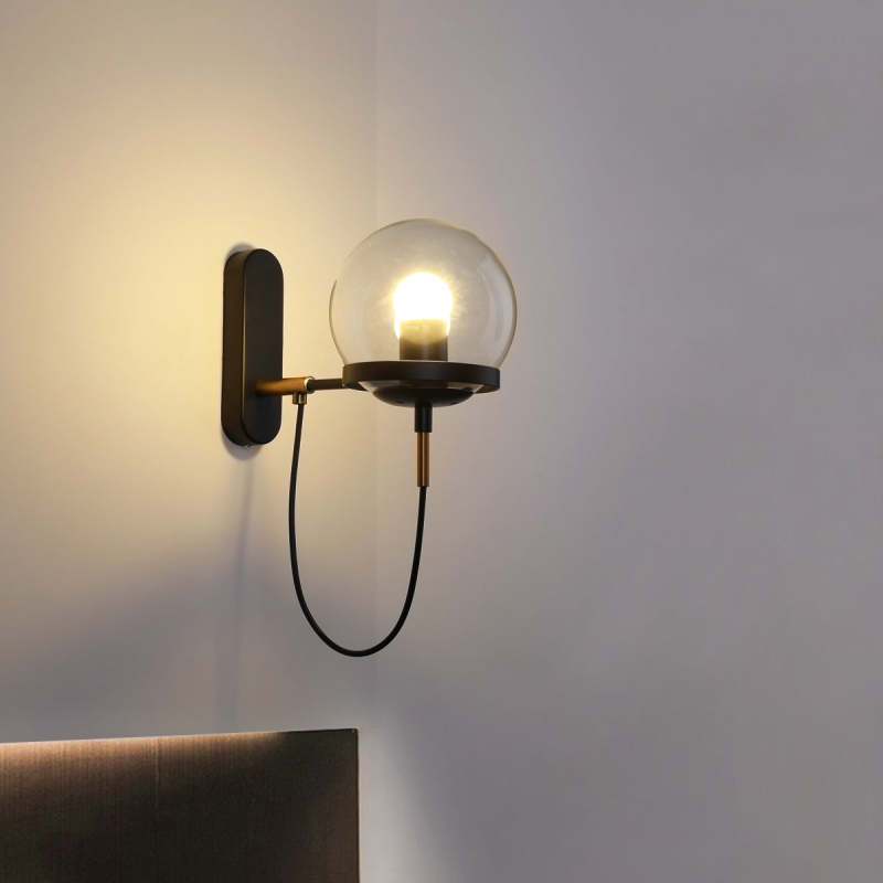 Bronze glass globe wall lamp, Alessio style lighting.