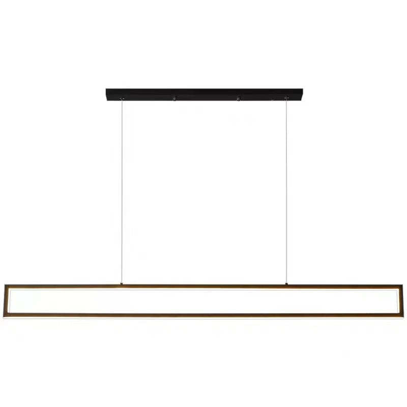 Edge metal rectangular pendant light. Modern LED lighting for dining room.